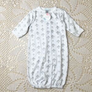 NWT Shimoa Baby Boy 6 Months Gray Fleur-De-Lis Pima Cotton Converter Gown